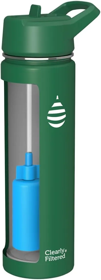 Clearly Filtered Water Bottle | Removes 220  Contaminants, Double-Wall Insulated Stainless Steel, BPA/BPS Free, Phthalate Free, Filters Flouride Lead Chlorine (20oz, Evergreen)