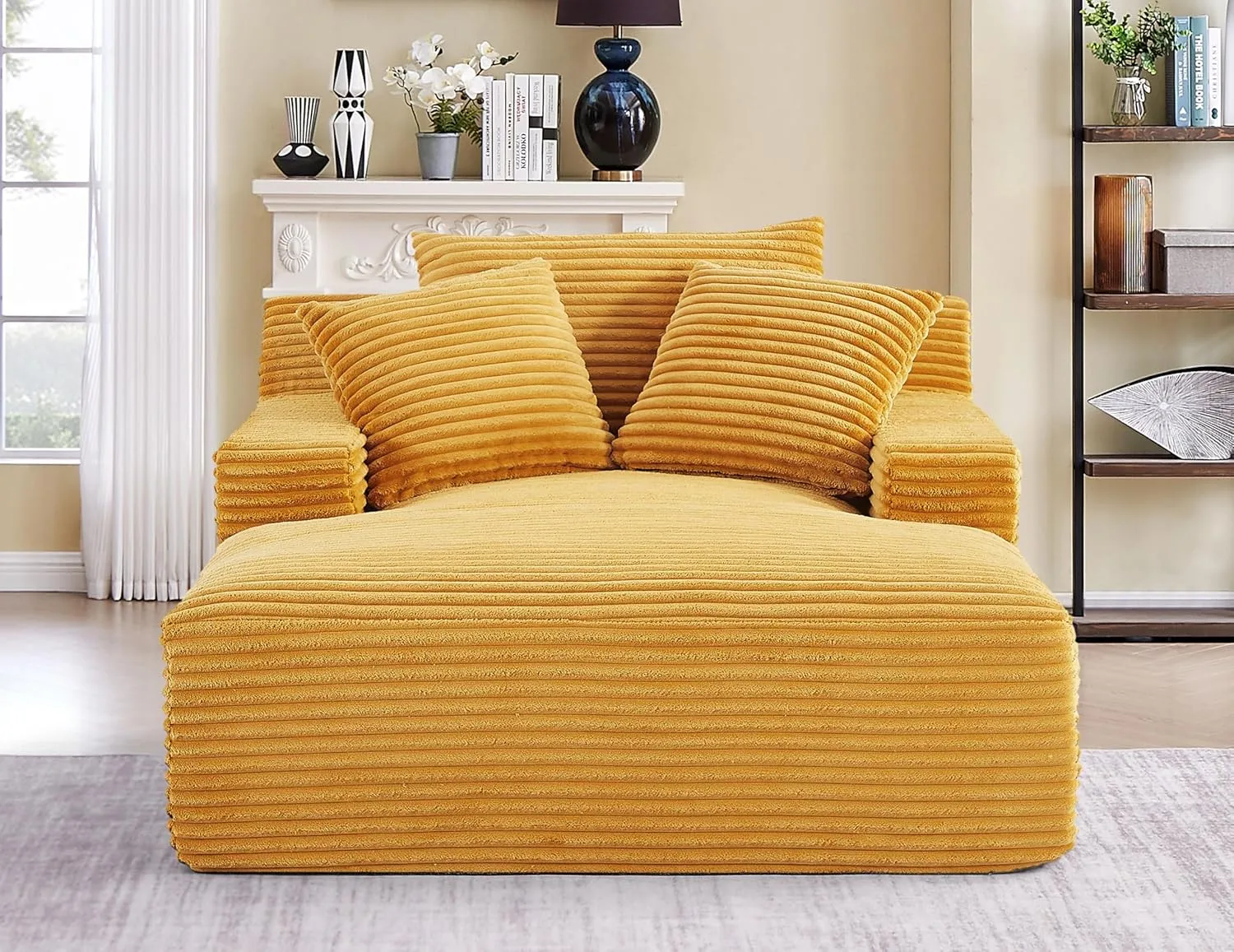 Cloudline Oversized Chaise Lounge Chair in Soft Corduroy, Modern Comfy Couch with Full Foam Cushioning, Cozy Sleeper Sofabed for Living Room, Bedroom, No Assembly Required, Goldenrod