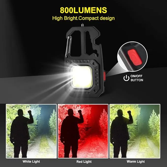 COB Keychain Flashlights,Multifunctiona Work Light,1000 Lumens Rechargeable LED Keychain Flashlight 7 Modes Portable Pocket Light with Screwdriver, Bottle Opener for Camping,Hiking and Fishing