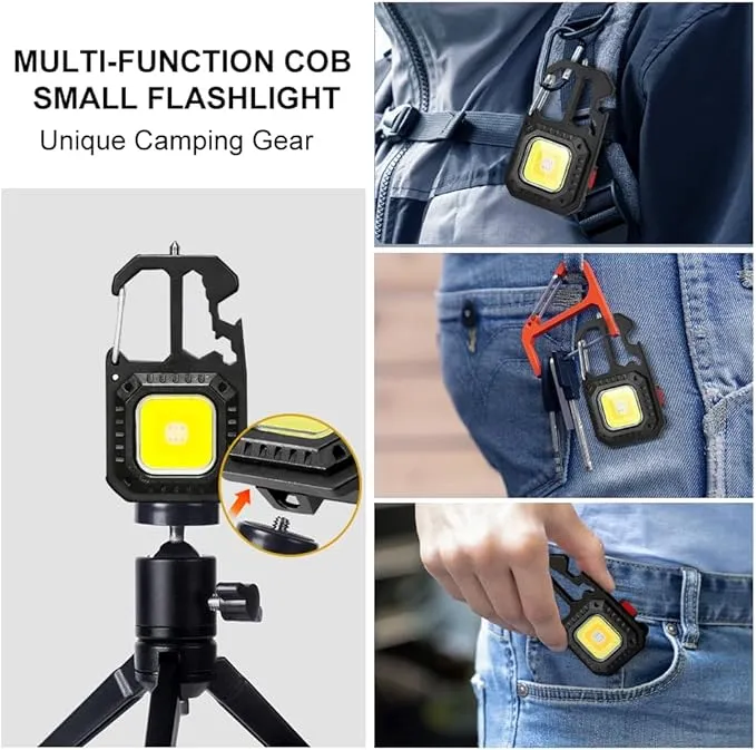COB Keychain Flashlights,Multifunctiona Work Light,1000 Lumens Rechargeable LED Keychain Flashlight 7 Modes Portable Pocket Light with Screwdriver, Bottle Opener for Camping,Hiking and Fishing