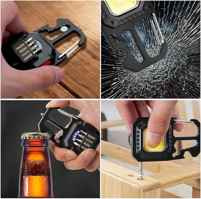 COB Keychain Flashlights,Multifunctiona Work Light,1000 Lumens Rechargeable LED Keychain Flashlight 7 Modes Portable Pocket Light with Screwdriver, Bottle Opener for Camping,Hiking and Fishing