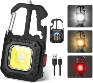 COB Keychain Flashlights,Multifunctiona Work Light,1000 Lumens Rechargeable LED Keychain Flashlight 7 Modes Portable Pocket Light with Screwdriver, Bottle Opener for Camping,Hiking and Fishing