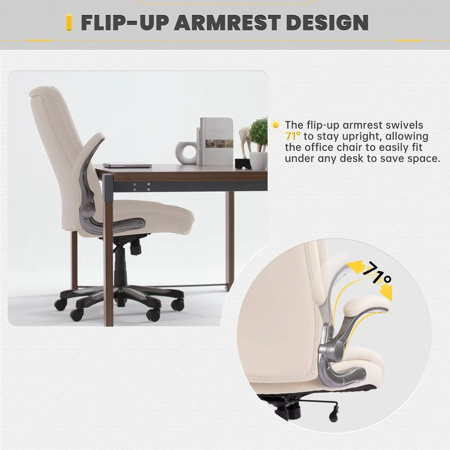 COLAMY High Back Executive Office Chair 400lbs, Large Heavy Duty Big and Tall Computer Office Desk Chair Flip-up Arms Wide Thick Seat for Home Office - Ivory