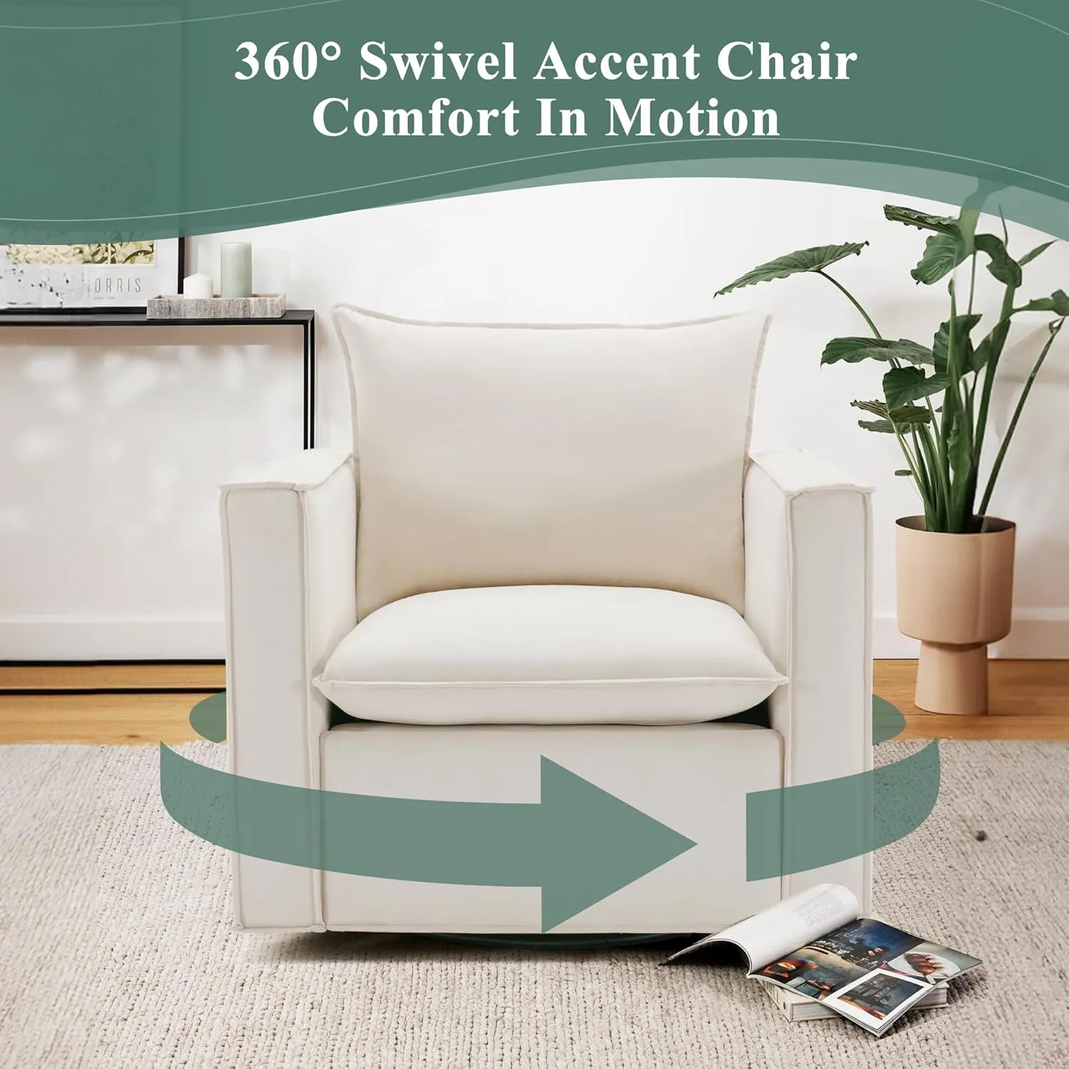 COLAMY Swivel Accent Chair Set of 2, Upholstered Arm Chair with Plump Back Pillow, Round Swivel Barrel Modern Sofa Chair for Living Room/Bedroom
