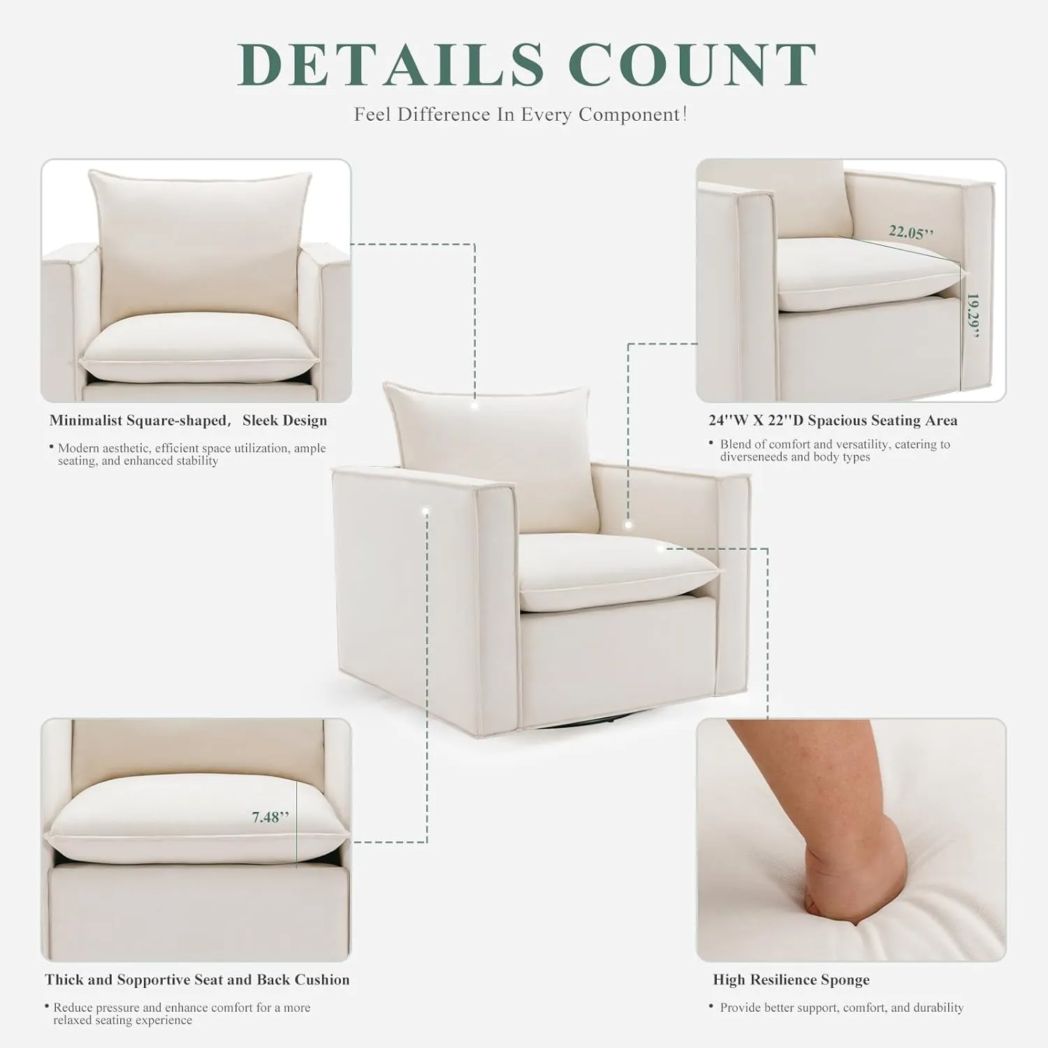 COLAMY Swivel Accent Chair Set of 2, Upholstered Arm Chair with Plump Back Pillow, Round Swivel Barrel Modern Sofa Chair for Living Room/Bedroom