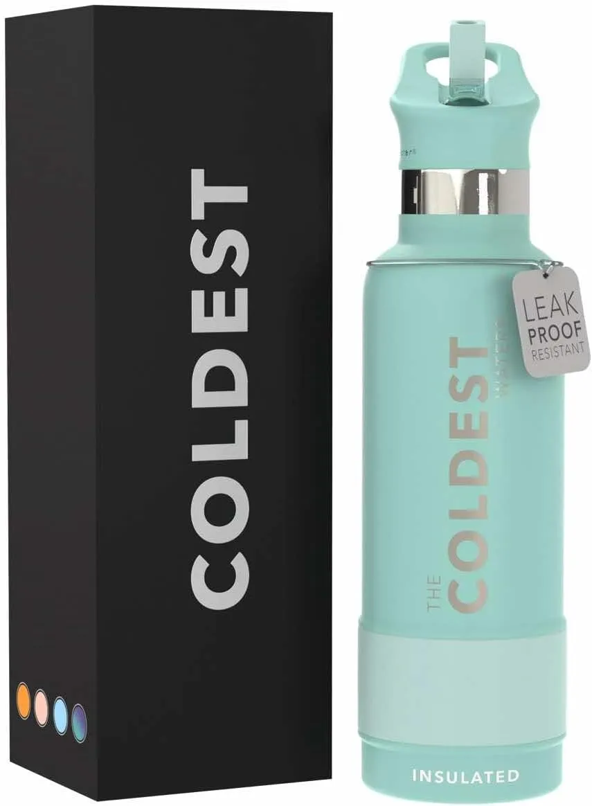 Coldest Insulated Water Bottle with Straw Lid - Stainless Steel Metal Thermos for Men & Women (Oceanic Green, 21 oz)