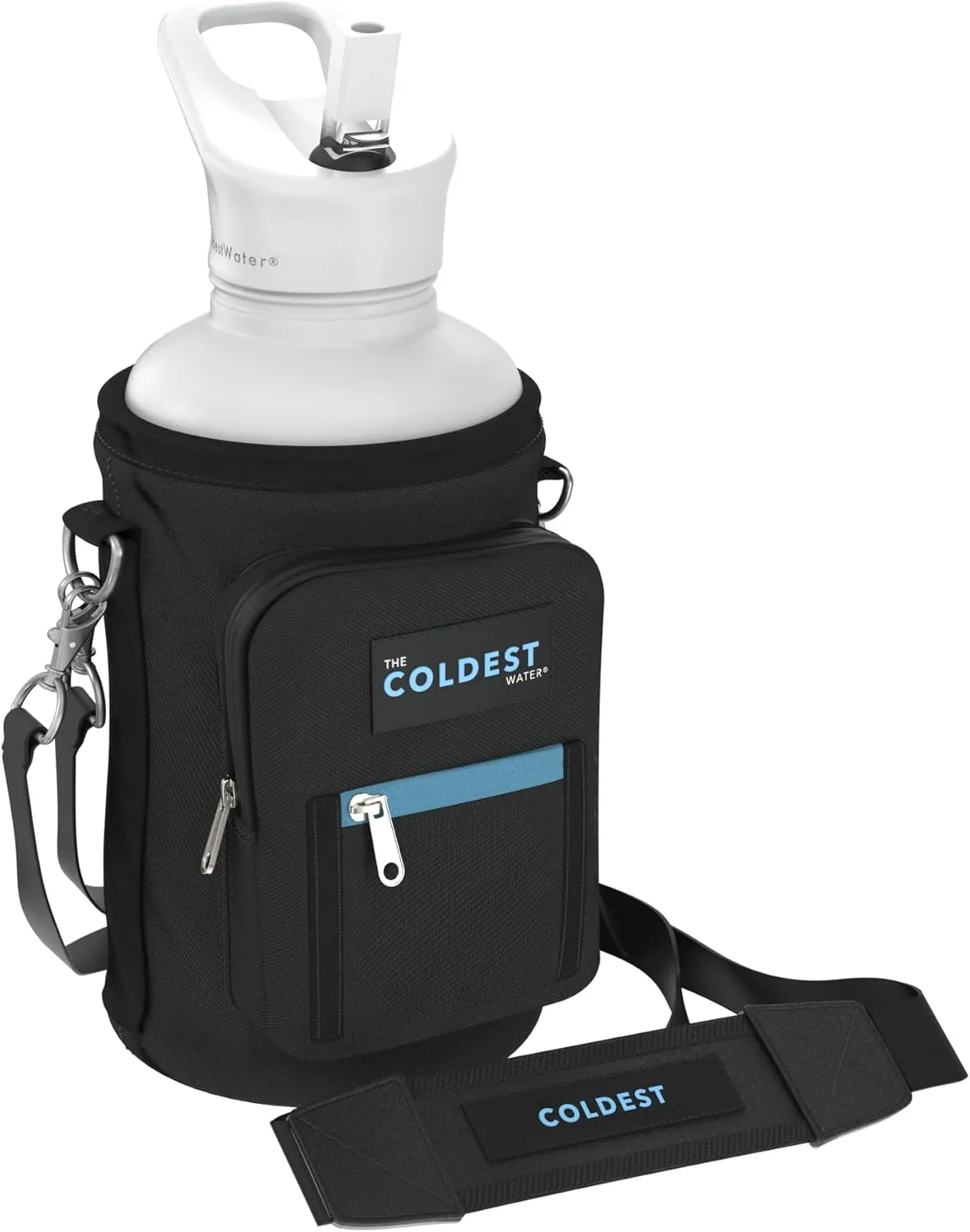 Coldest Water Bottle Carrier Bag with Adjustable Straps - Travel Friendly, Dent Free Design & Extra Phone Pocket, Holder Case Pouch Sleeve Cover Fits Insulated Stainless Steel Water Bottle (64 oz)