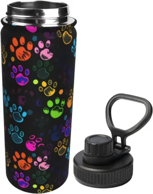 Colorful Dog Paw Print 18 OZ Insulated Stainless Steel Bottles, Sports Water Tumbler with Lid Unisex Insulated Water Cup for Outdoor Sports Hiking Cycling﻿