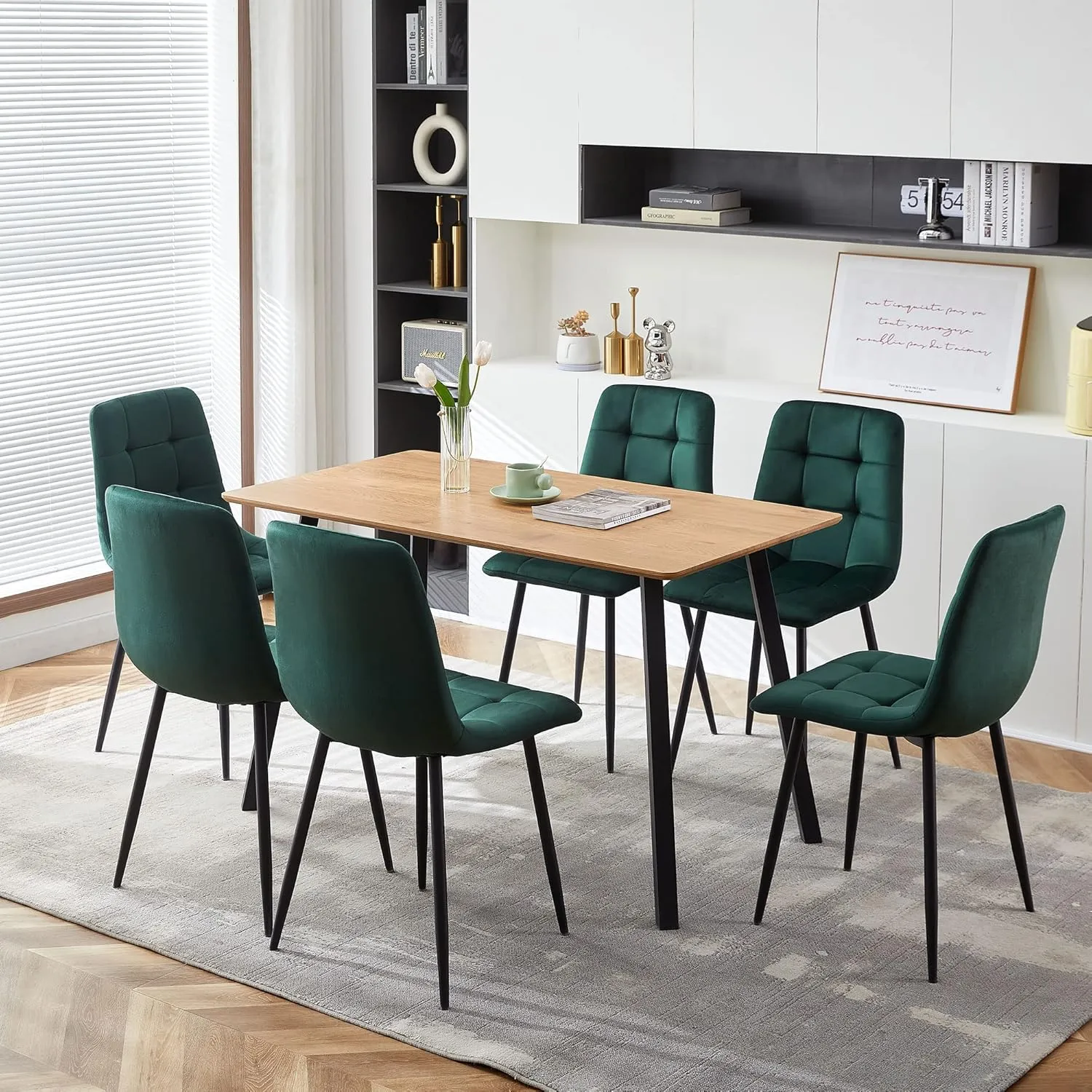 Comfortable Dining Room Chair Set of 6,Easy Assemble Living Room Chair Elegant Velvet Make Up Chair with Stable Metal Legs for Vanity,Dining Room