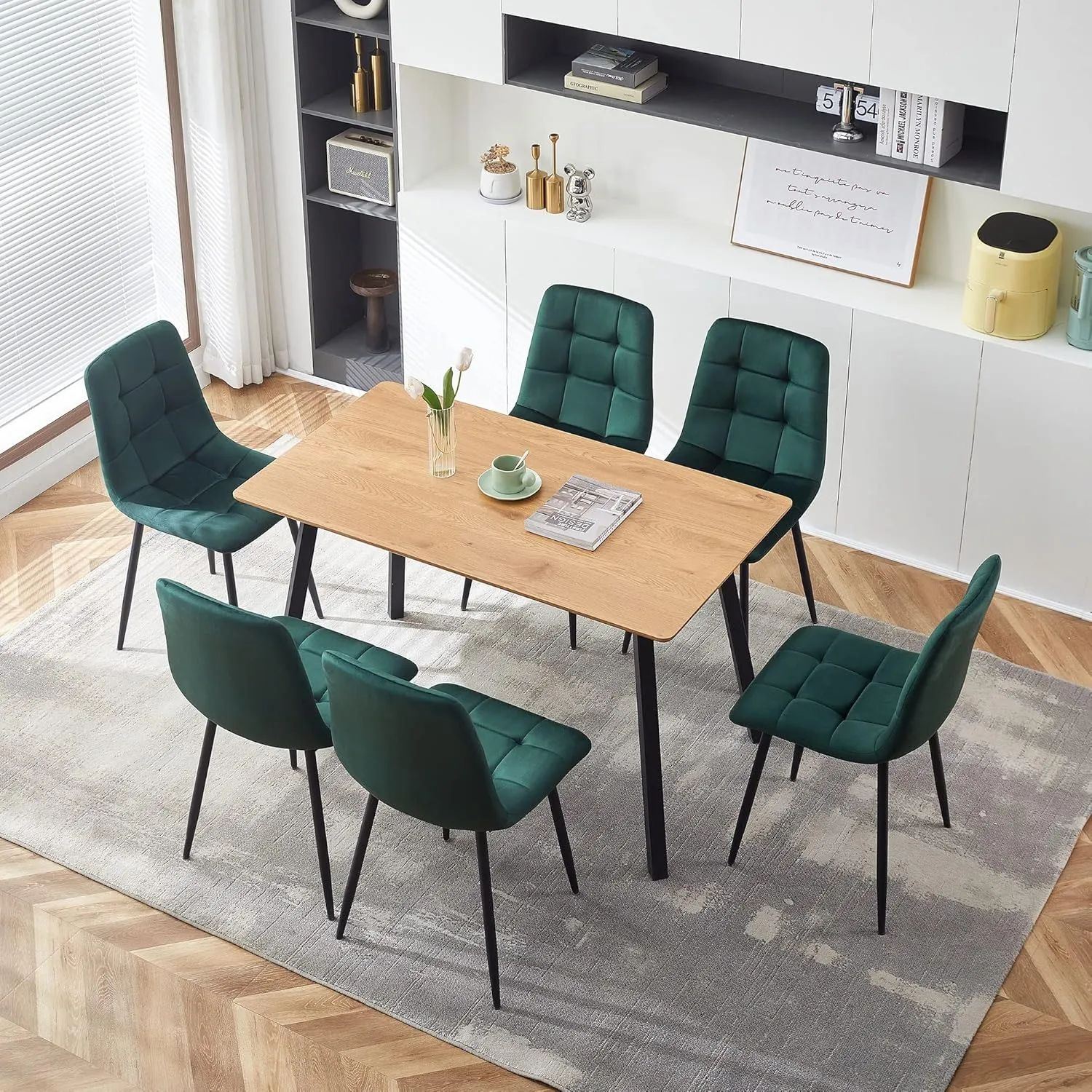 Comfortable Dining Room Chair Set of 6,Easy Assemble Living Room Chair Elegant Velvet Make Up Chair with Stable Metal Legs for Vanity,Dining Room