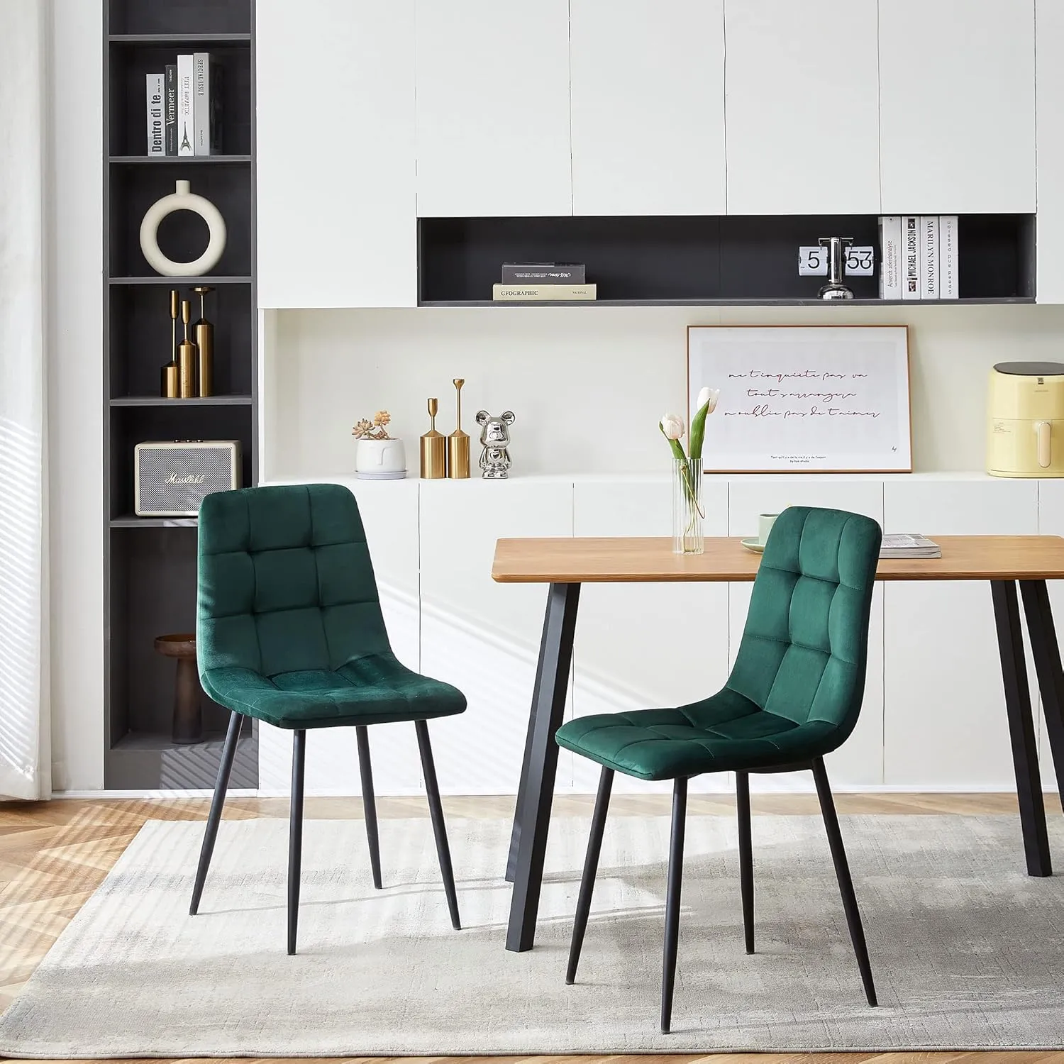 Comfortable Dining Room Chair Set of 6,Easy Assemble Living Room Chair Elegant Velvet Make Up Chair with Stable Metal Legs for Vanity,Dining Room