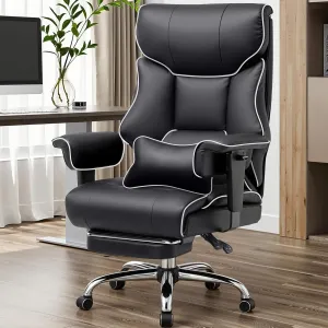 COMHOMA Big and Tall Office Chair 400lbs High Back Leather Executive Chair with Ergonomic Lumbar Support & Pocket Spring Cushion for Lower Back Pain Relief, White Black