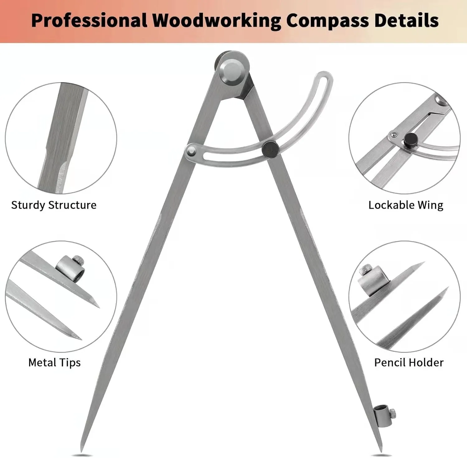 Compass for Geometry, 40 inch Compass for Woodworking, Precision Woodworking Compass with Wing Divider and Pencil Holder, Large Compass for Geometry, Drafting, Drawing Compass (40inch)