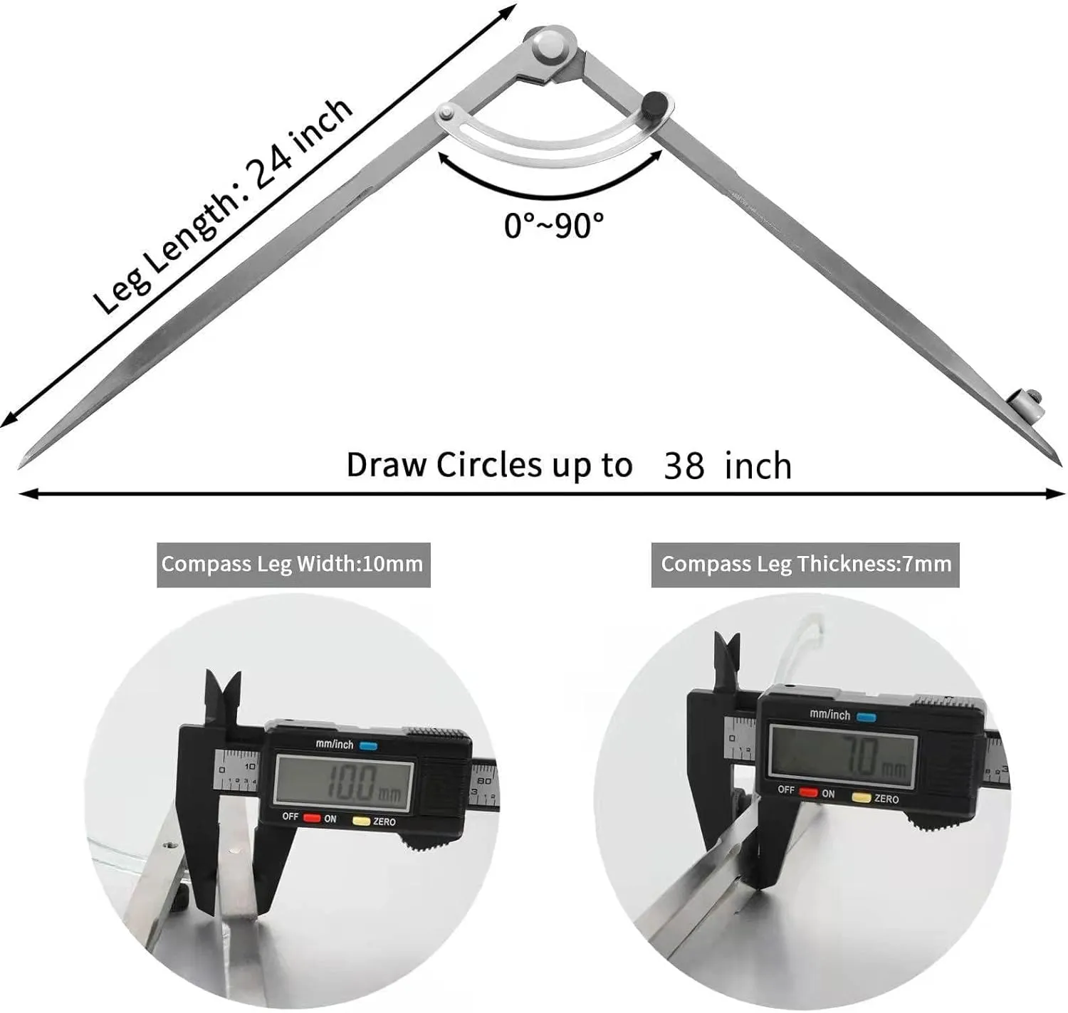 Compass for Geometry, 40 inch Compass for Woodworking, Precision Woodworking Compass with Wing Divider and Pencil Holder, Large Compass for Geometry, Drafting, Drawing Compass (40inch)