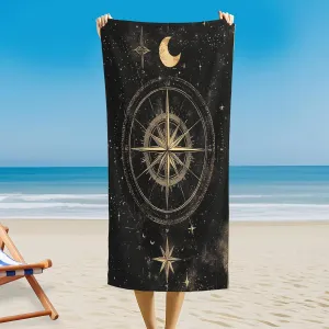 Compass Rose Outdoor Magnetic Bath Towel, Celestial Map Beach Towel Lightweight, Vintage Astronomy Bath Towel 30"x60" Super Absorbent for Swimming Travel Camping