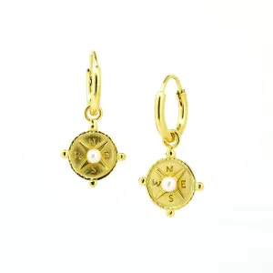 Compass Sleeper Earrings Gold