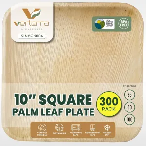 Compostable 10″ Square Palm Leaf Dinner & Appetizer Plates (300-Pack) | Bamboo-Look, All-Natural, Eco-Friendly, Biodegradable, Heavy-Duty Disposable Tableware for Weddings, Parties & Catering