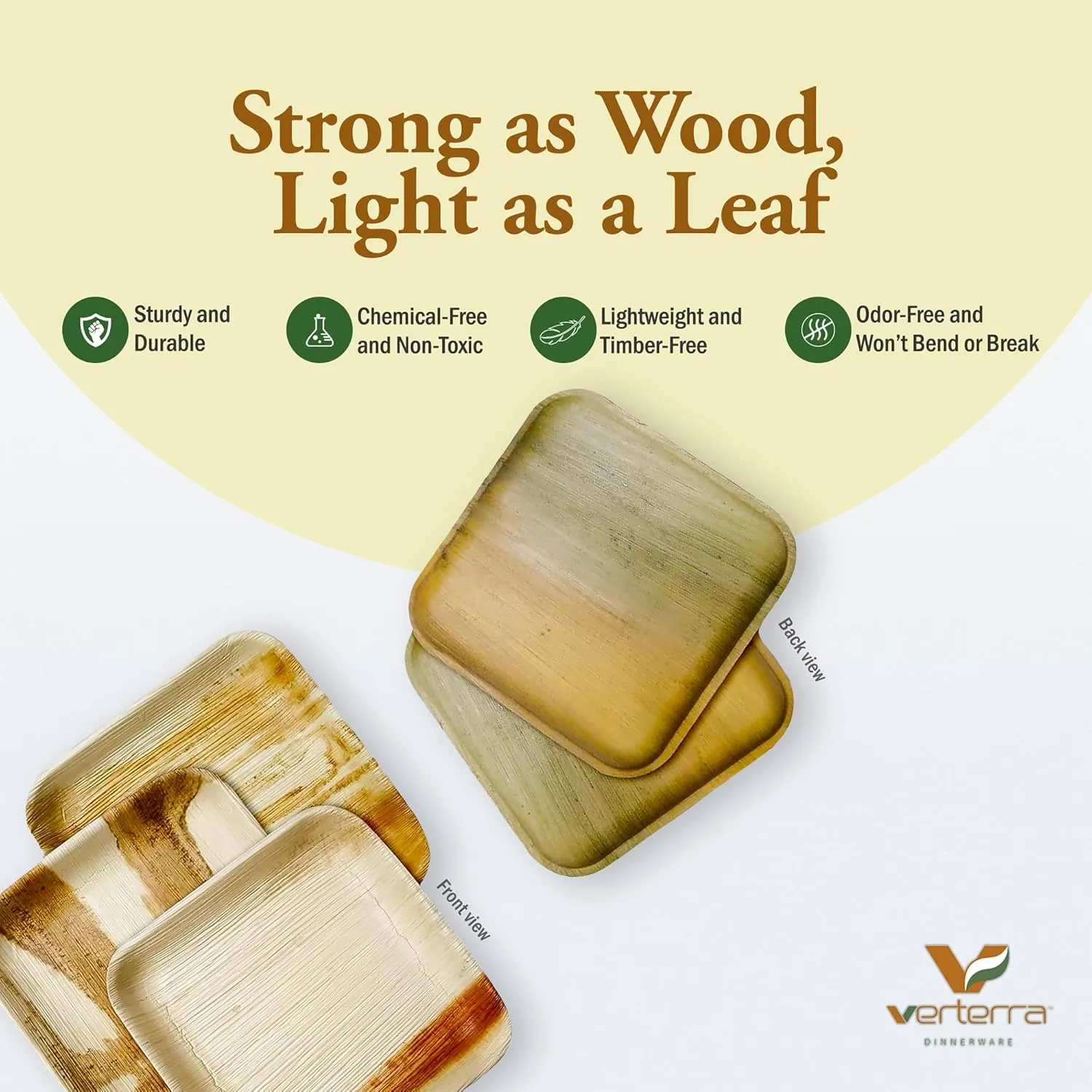 Compostable 10″ Square Palm Leaf Dinner & Appetizer Plates (50-Pack) | Bamboo-Look, All-Natural, Eco-Friendly, Biodegradable, Heavy-Duty Disposable Tableware for Weddings, Parties & Catering