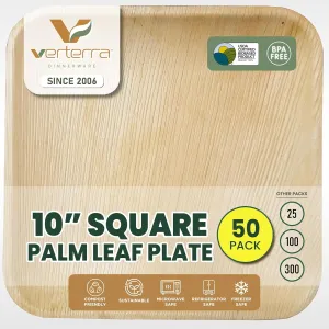 Compostable 10″ Square Palm Leaf Dinner & Appetizer Plates (50-Pack) | Bamboo-Look, All-Natural, Eco-Friendly, Biodegradable, Heavy-Duty Disposable Tableware for Weddings, Parties & Catering