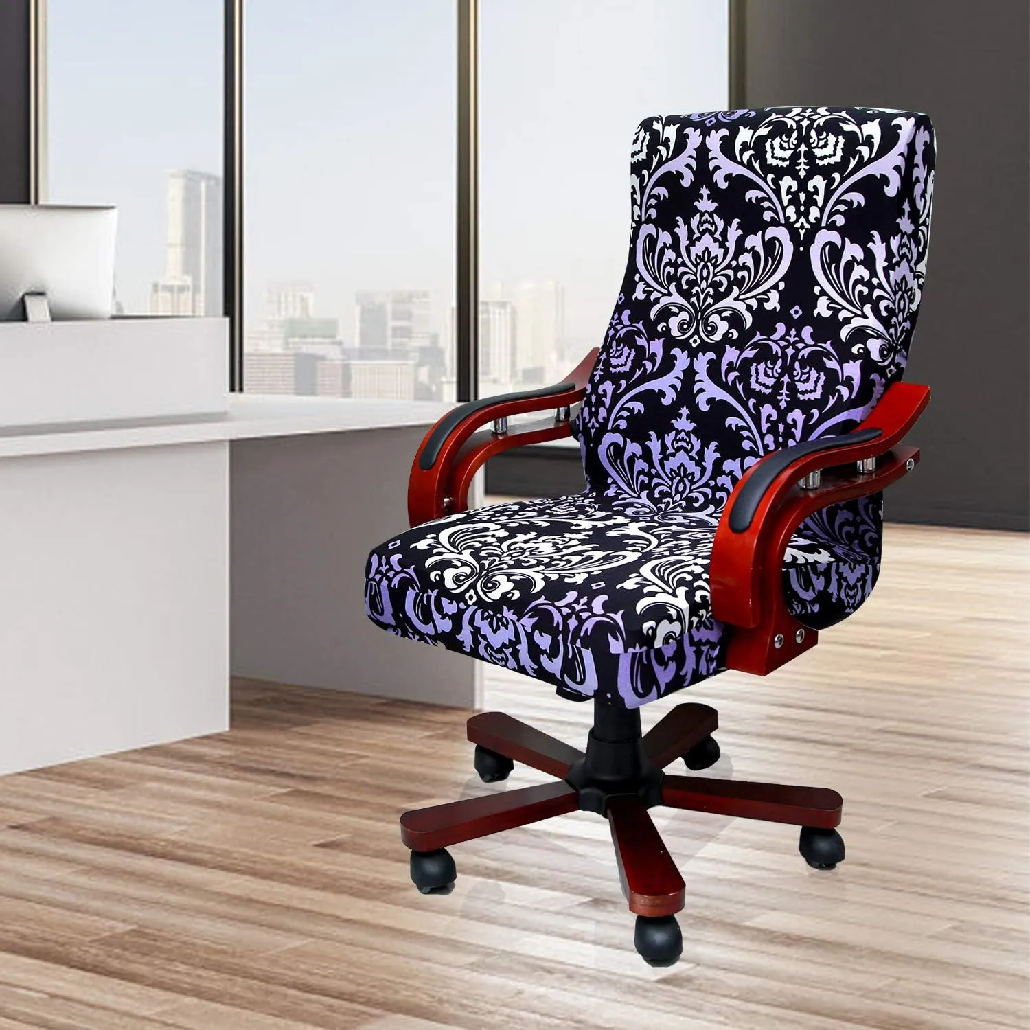 Computer Office High Back Large Chair Covers Stretchable Polyester Washable Rotating Chair Slipcovers,ONLY Chair Covers M009 (M009-26)