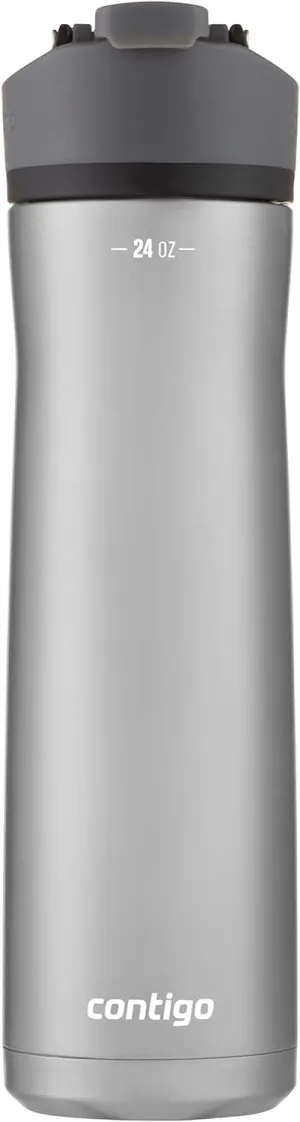 Contigo Cortland Chill 2.0 Vacuum-Insulated Stainless Steel Water Bottle Spill-Proof Sip Technology Interchangeable Lid 24oz Steel/Licorice Perfect for Fitness Travel Everyday Use