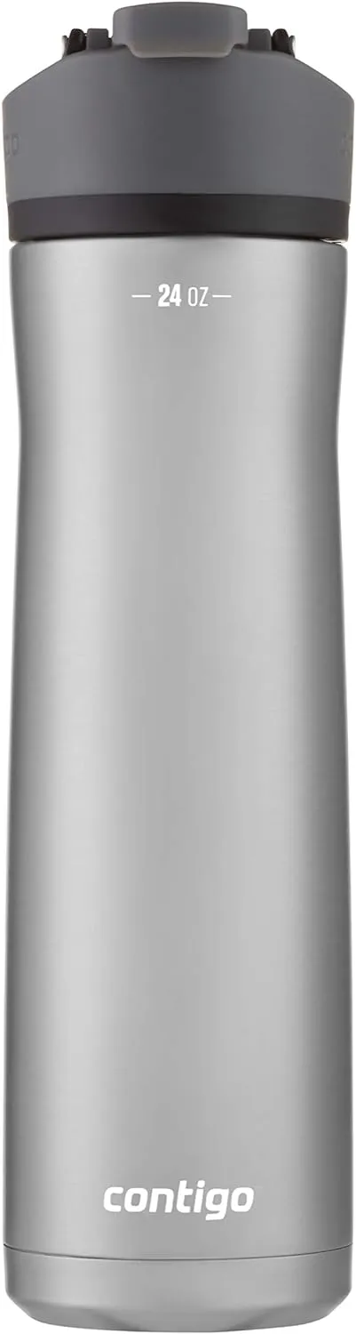 Contigo Cortland Chill 2.0 Vacuum-Insulated Stainless Steel Water Bottle Spill-Proof Sip Technology Interchangeable Lid 24oz Steel/Licorice Perfect for Fitness Travel Everyday Use