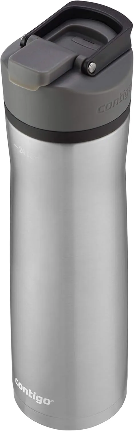 Contigo Cortland Chill 2.0 Vacuum-Insulated Stainless Steel Water Bottle Spill-Proof Sip Technology Interchangeable Lid 24oz Steel/Licorice Perfect for Fitness Travel Everyday Use