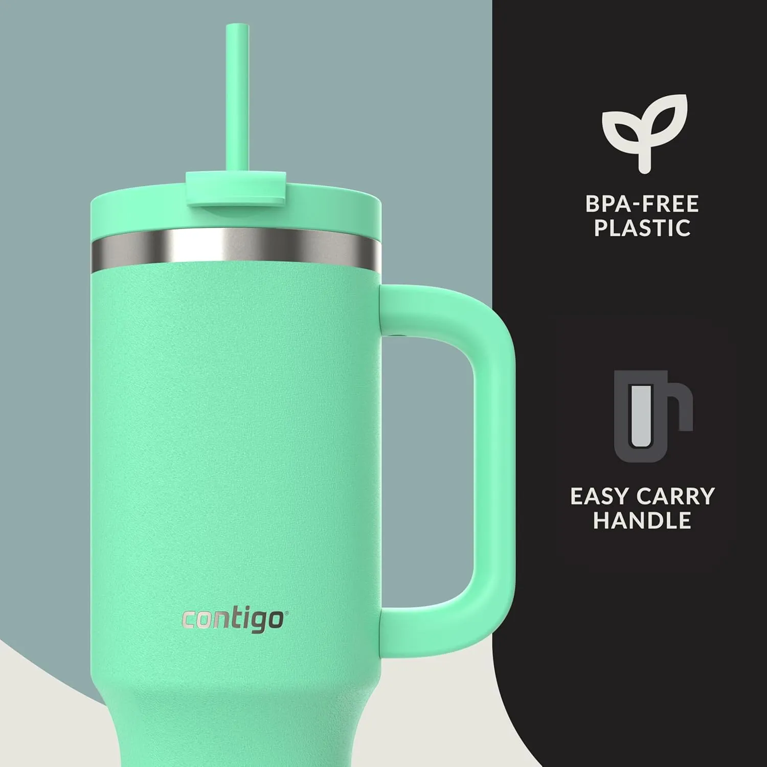 Contigo Tumbler 1200 ml with Handle | Stainless Steel Vacuum Insulated Water Bottle with Straw and Lid | Cold for 29 Hours | Travel Mug | Thermal Flask | BPA Free | Reef