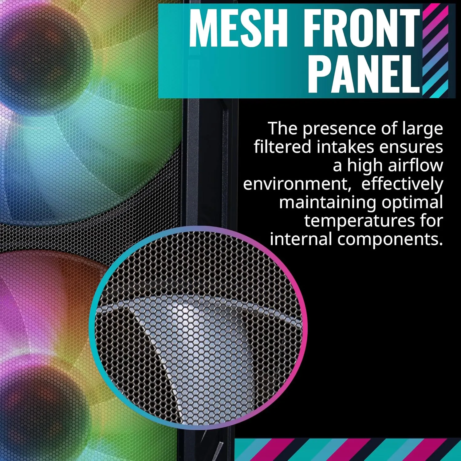 Cooler Master HAF 500 High Airflow ATX Mid-Tower, Mesh Front Panel, Dual 200mm Customizable ARG Lighting Fans, Rotatable GPU Fan, USB 3.2 Gen 2 Type C and Tempered Glass (H500-KGNN-S00)