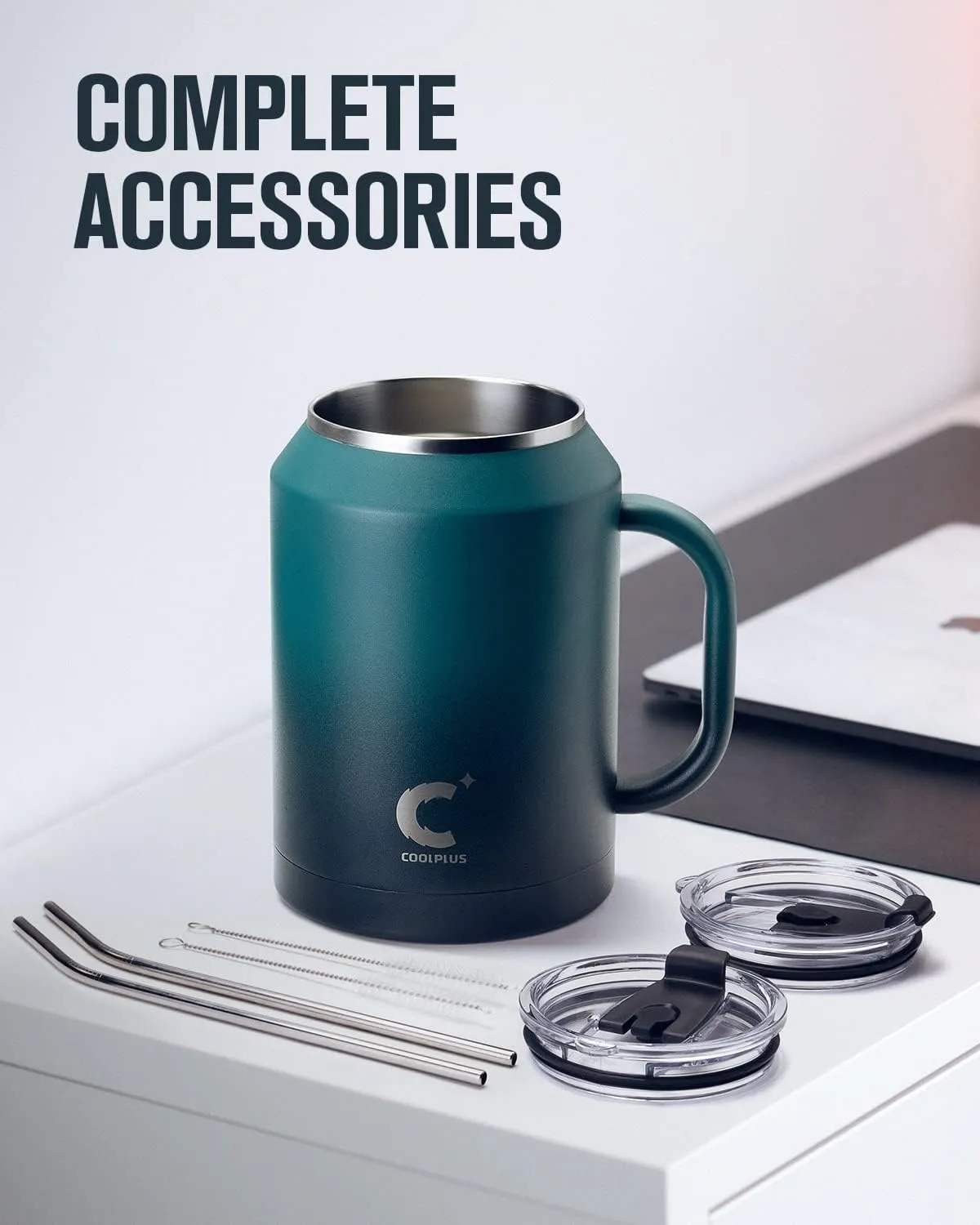 Coolplus 50 oz Mug Tumbler with Handle and Straw, Large Stainless Steel Travel Insulated Water Cup with 2-in-1 Lid, Double Wall Metal Keep Cold 36 hrs, Sweet Proof BPA-Free, Indigo Crush