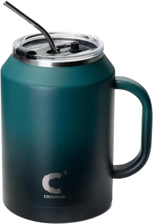 Coolplus 50 oz Mug Tumbler with Handle and Straw, Large Stainless Steel Travel Insulated Water Cup with 2-in-1 Lid, Double Wall Metal Keep Cold 36 hrs, Sweet Proof BPA-Free, Indigo Crush