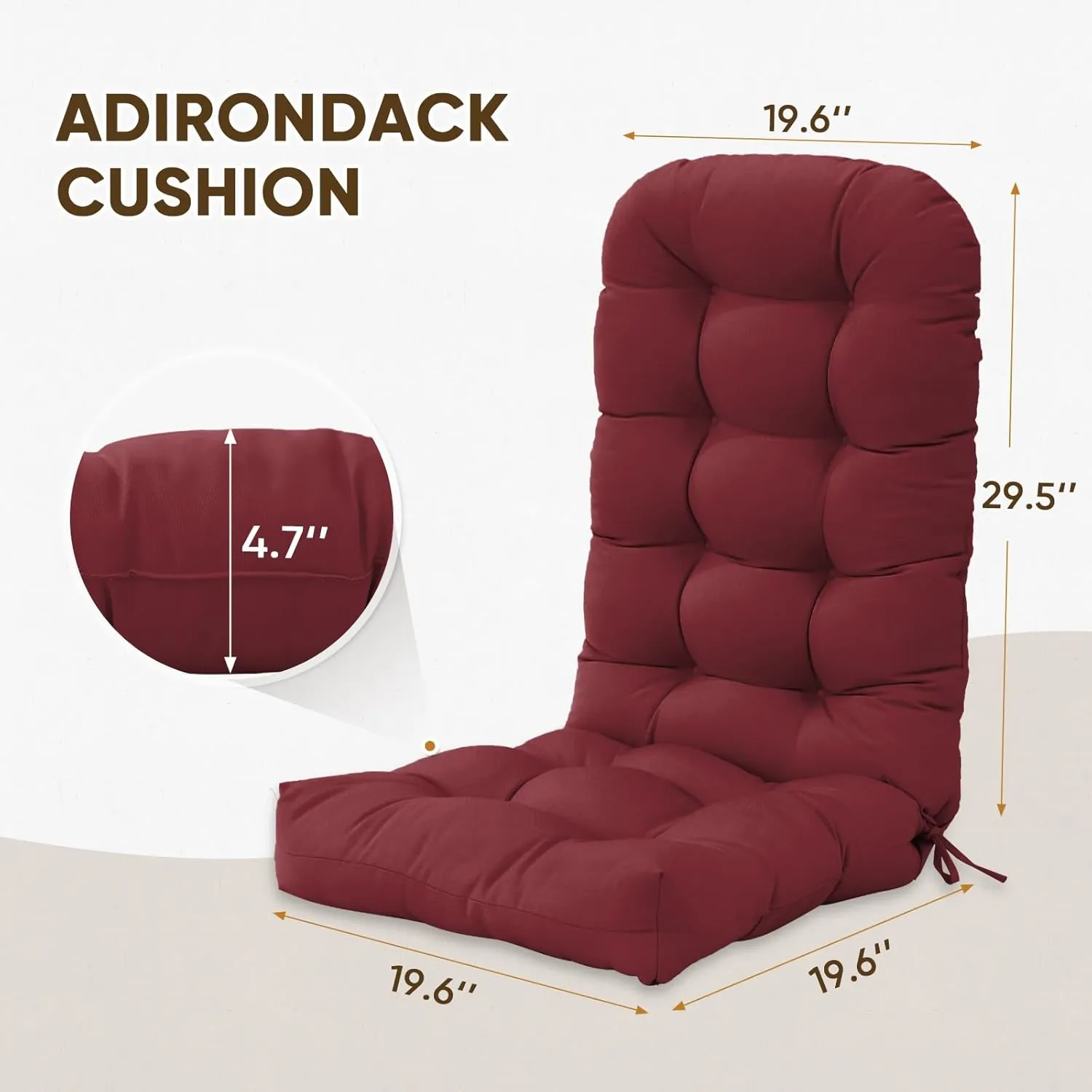 COOS BAY High Back Adirondack Chair Cushions for Outdoor Furniture, 49x20x5 in, Thick Tufted Patio Seat Pad, Set of 2, Red Purple