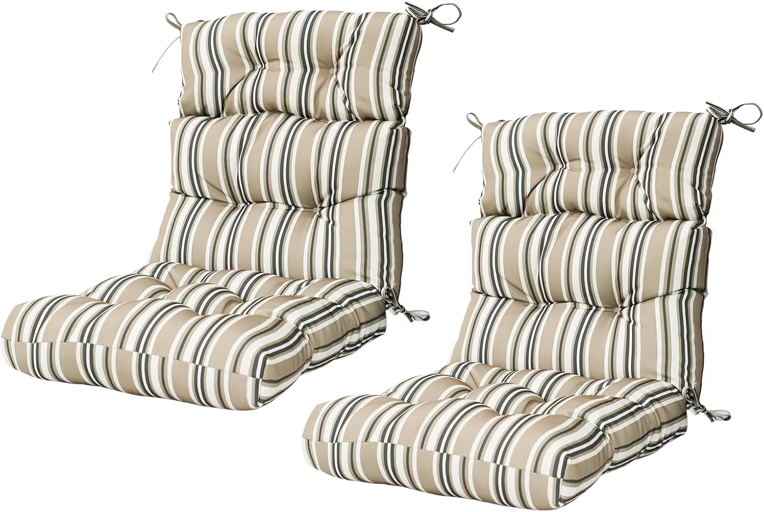 COOS BAY Outdoor/Indoor High Back Chair Cushions 46x22 Inch, Tufted Patio Seat Back Cushions, Replacement Seat Pads, 2 Count, Beige Stripes