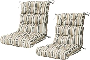 COOS BAY Outdoor/Indoor High Back Chair Cushions 46x22 Inch, Tufted Patio Seat Back Cushions, Replacement Seat Pads, 2 Count, Beige Stripes