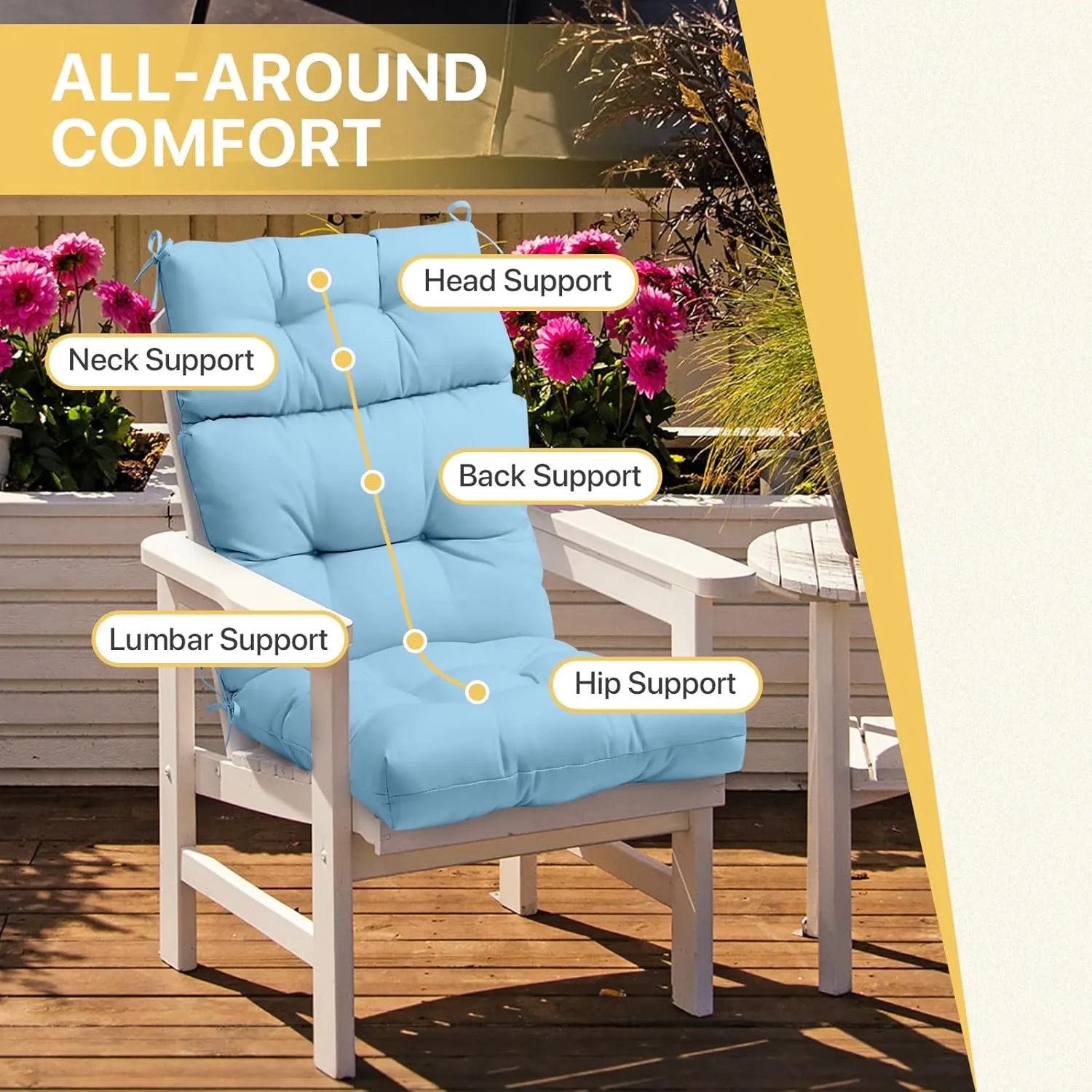 COOS BAY Outdoor/Indoor High Back Chair Cushions 46x22 Inch, Tufted Patio Seat Back Cushions, Replacement Seat Pads, 2 Count, Light Blue