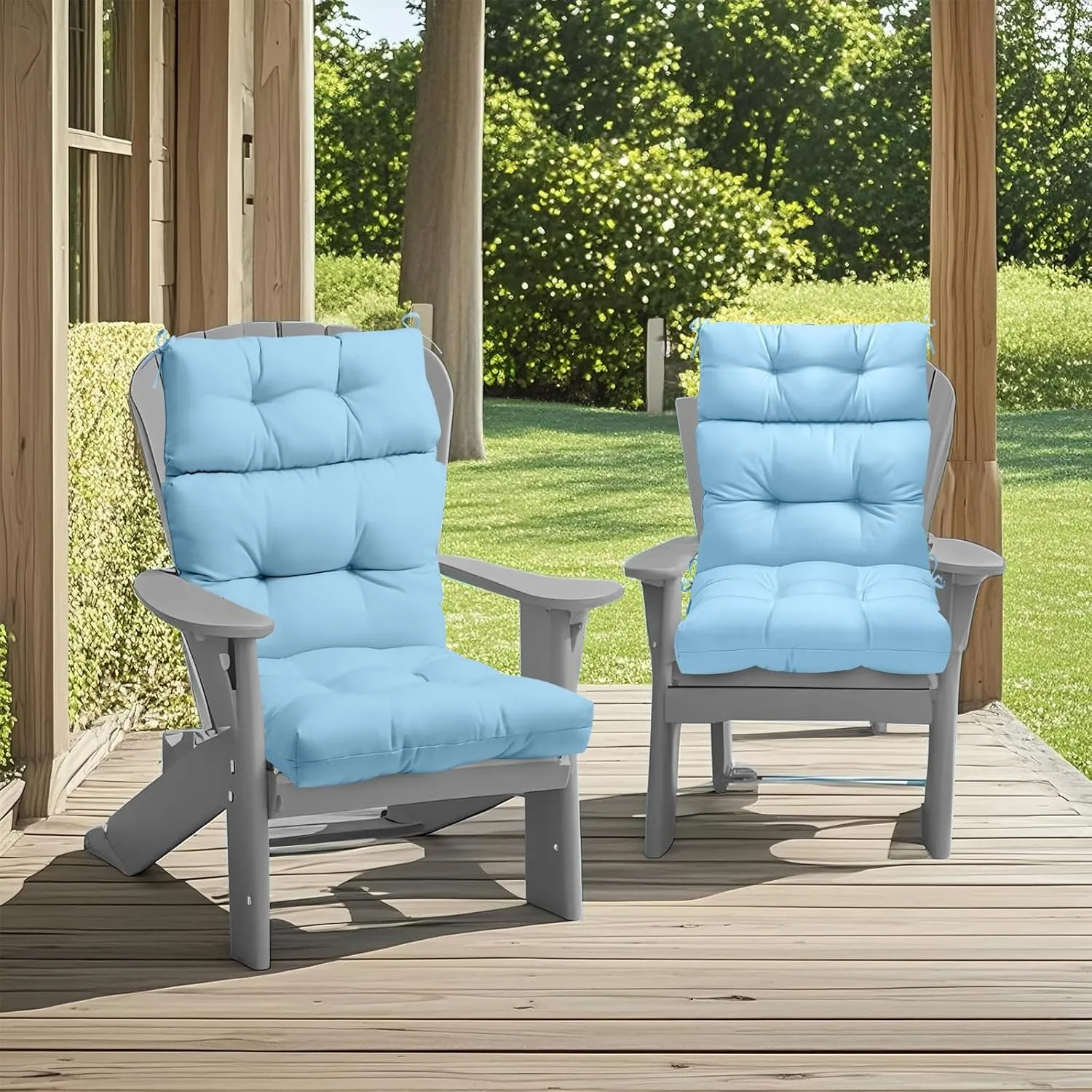 COOS BAY Outdoor/Indoor High Back Chair Cushions 46x22 Inch, Tufted Patio Seat Back Cushions, Replacement Seat Pads, 2 Count, Light Blue