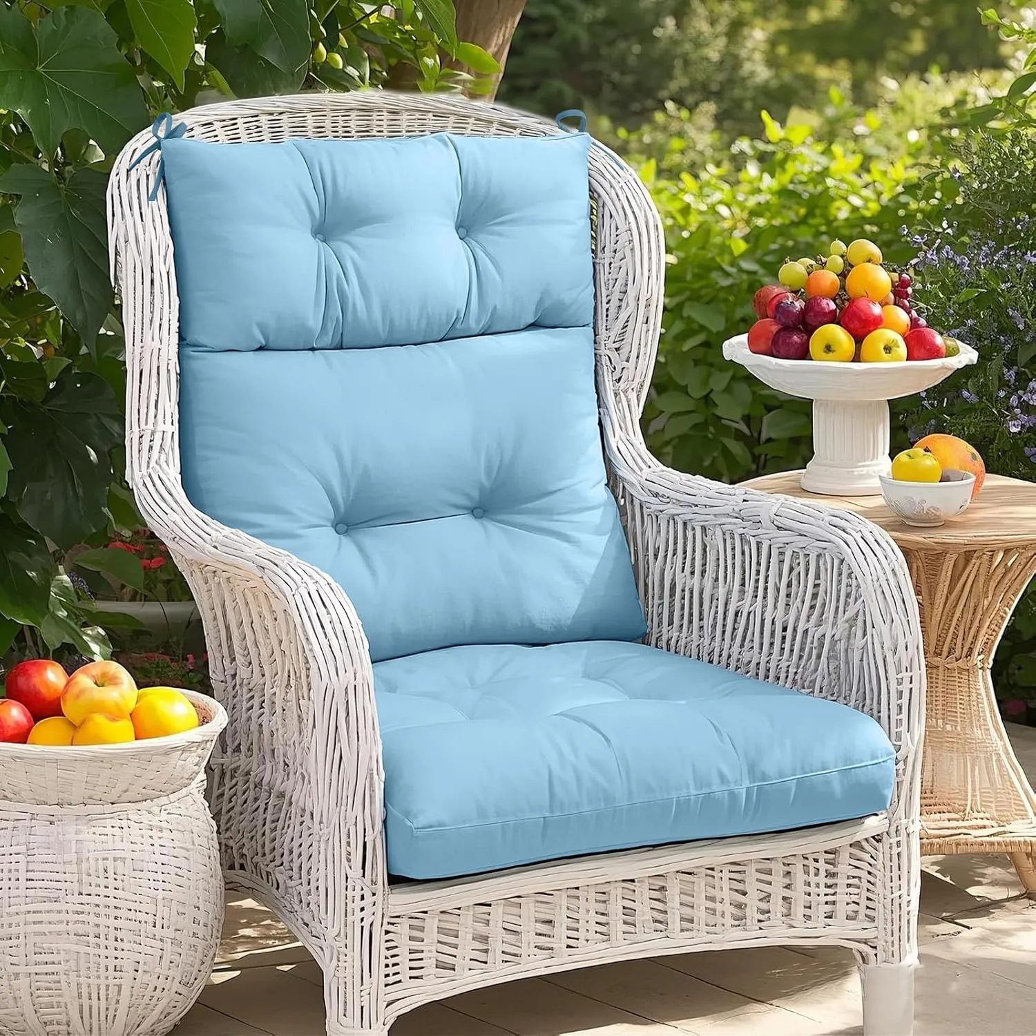 COOS BAY Outdoor/Indoor High Back Chair Cushions 46x22 Inch, Tufted Patio Seat Back Cushions, Replacement Seat Pads, 2 Count, Light Blue