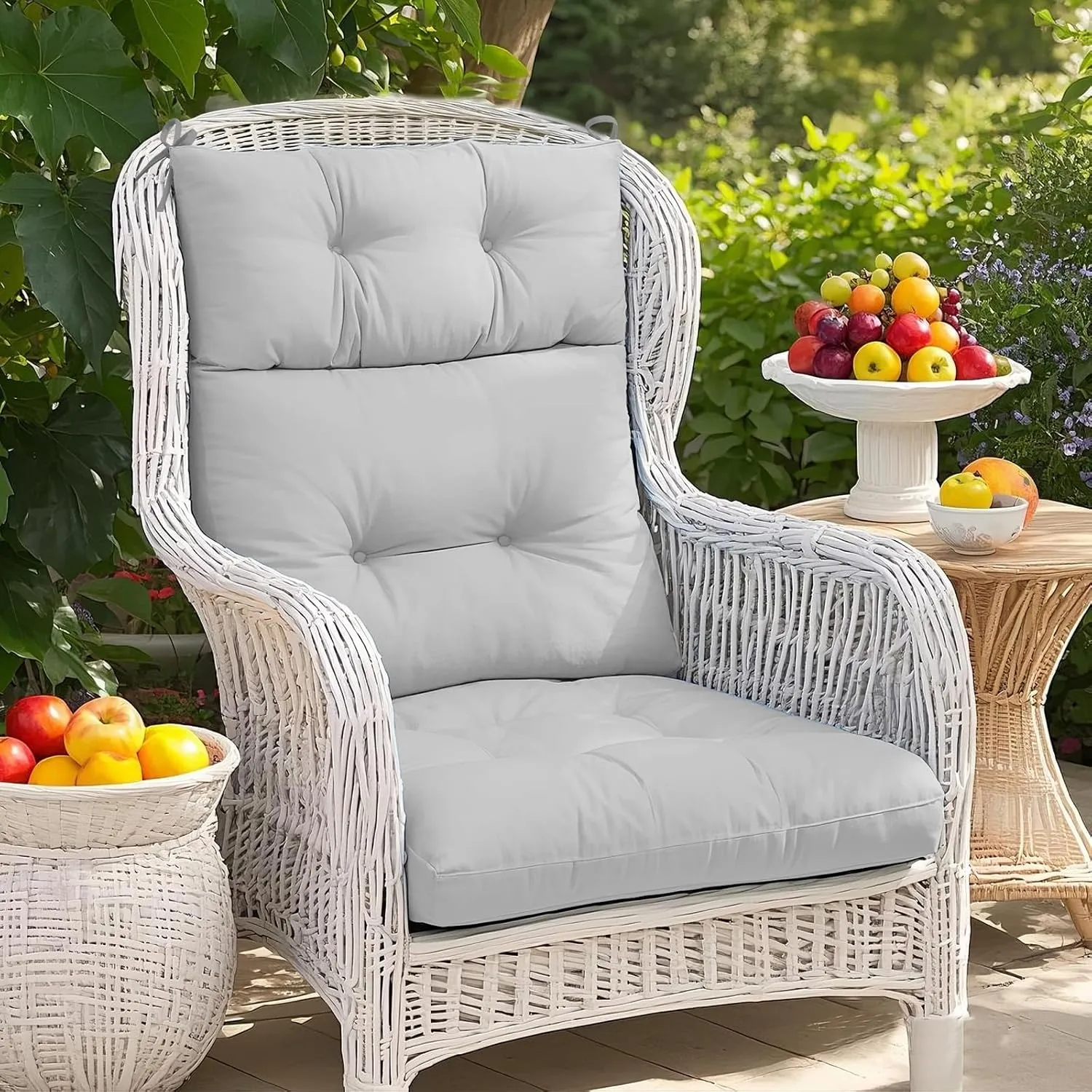 COOS BAY Outdoor/Indoor High Back Chair Cushions 46x22 Inch, Tufted Patio Seat Back Cushions, Replacement Seat Pads, 2 Count, Light Gray