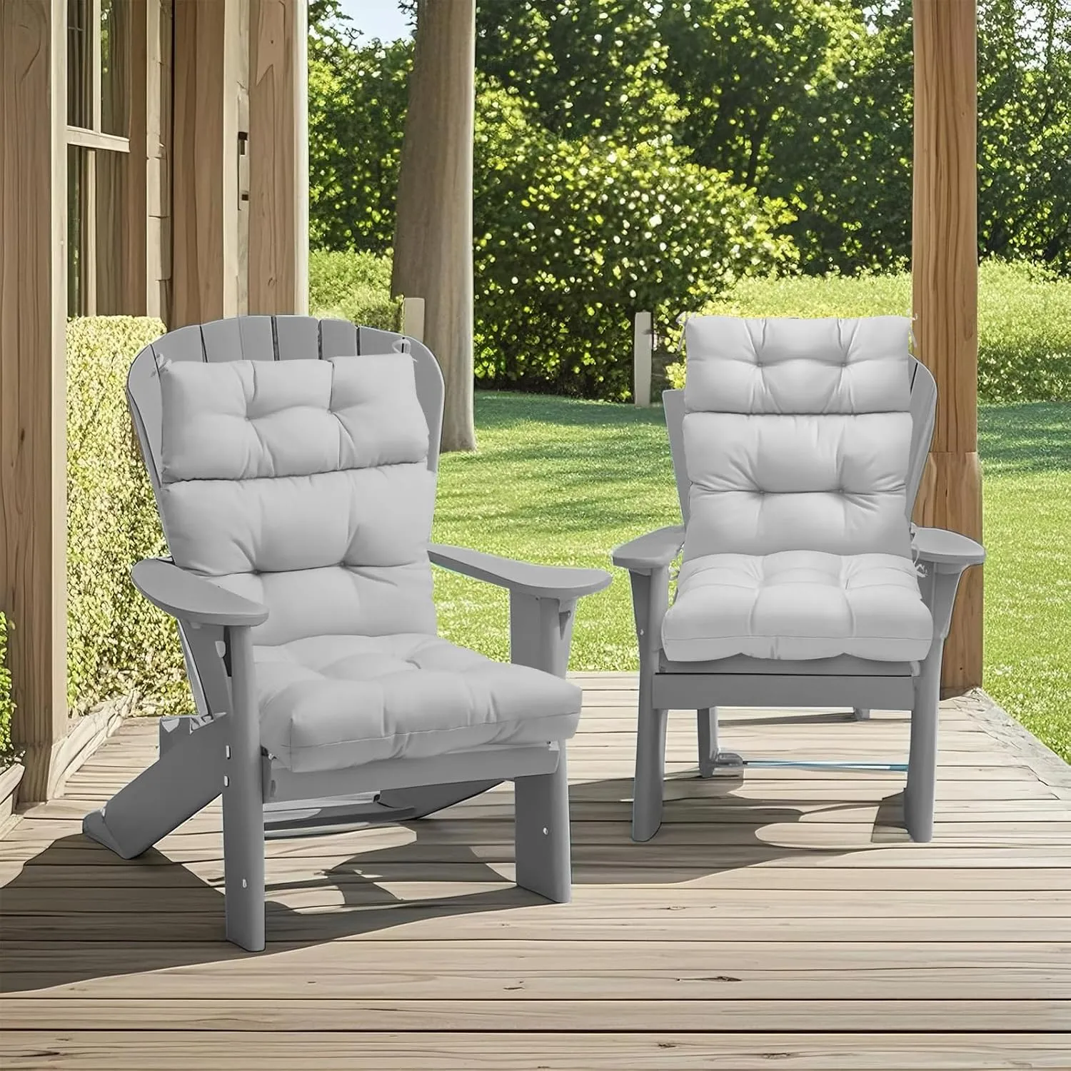 COOS BAY Outdoor/Indoor High Back Chair Cushions 46x22 Inch, Tufted Patio Seat Back Cushions, Replacement Seat Pads, 2 Count, Light Gray
