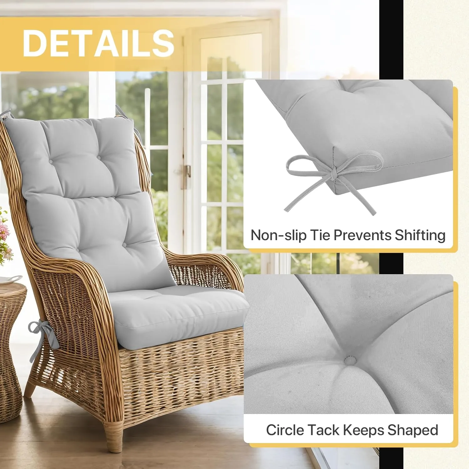COOS BAY Outdoor/Indoor High Back Chair Cushions 46x22 Inch, Tufted Patio Seat Back Cushions, Replacement Seat Pads, 2 Count, Light Gray