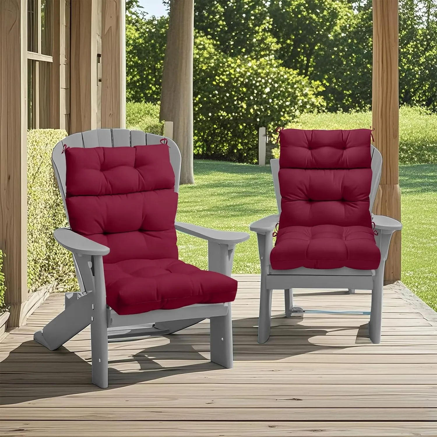 COOS BAY Outdoor/Indoor High Back Chair Cushions 46x22 Inch, Tufted Patio Seat Back Cushions, Replacement Seat Pads, 2 Count, Red Purple