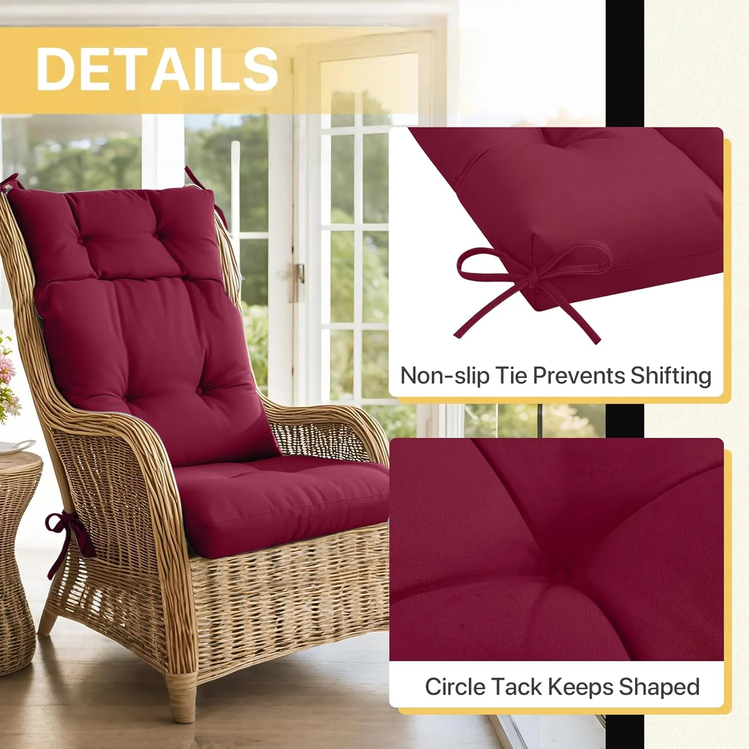 COOS BAY Outdoor/Indoor High Back Chair Cushions 46x22 Inch, Tufted Patio Seat Back Cushions, Replacement Seat Pads, 2 Count, Red Purple