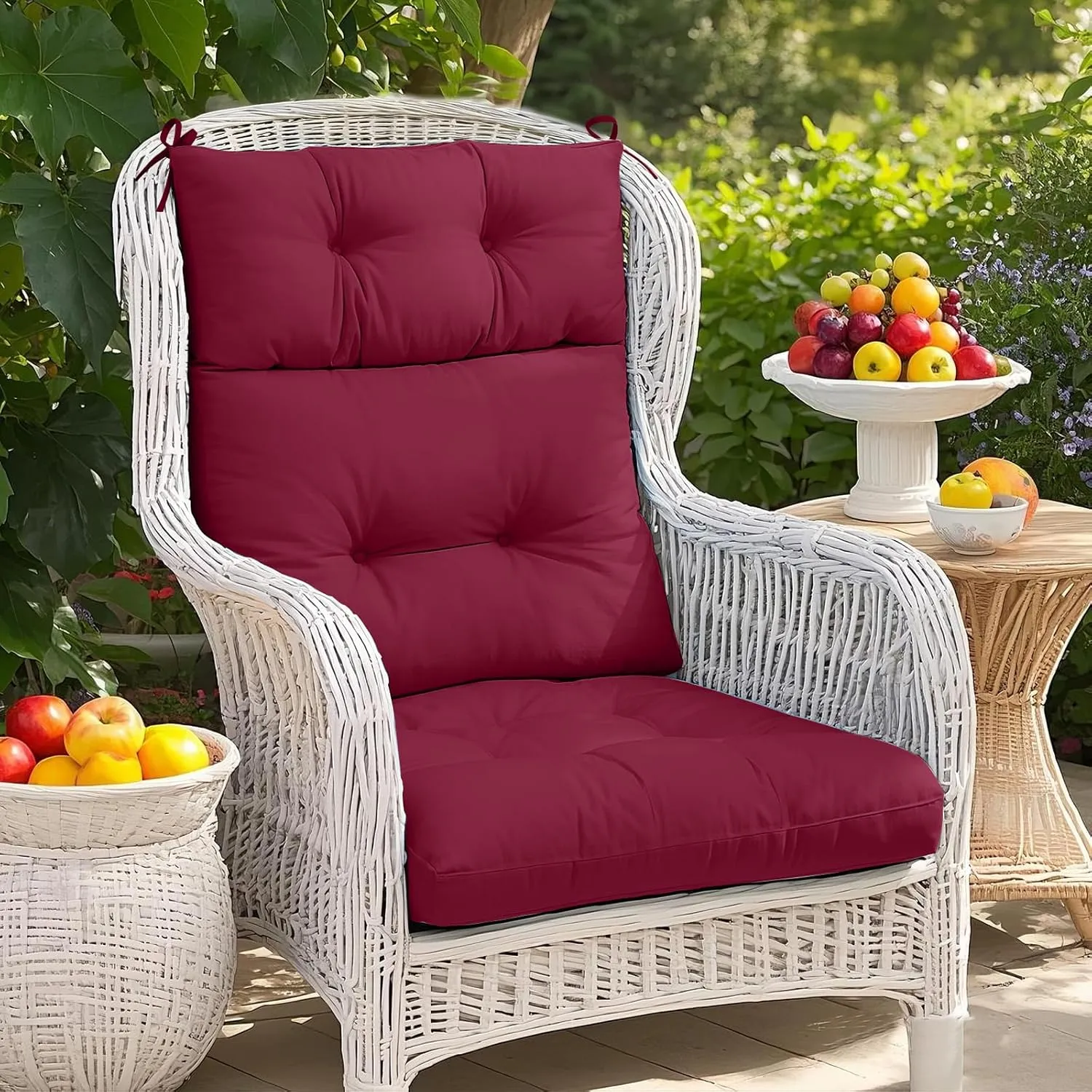 COOS BAY Outdoor/Indoor High Back Chair Cushions 46x22 Inch, Tufted Patio Seat Back Cushions, Replacement Seat Pads, 2 Count, Red Purple