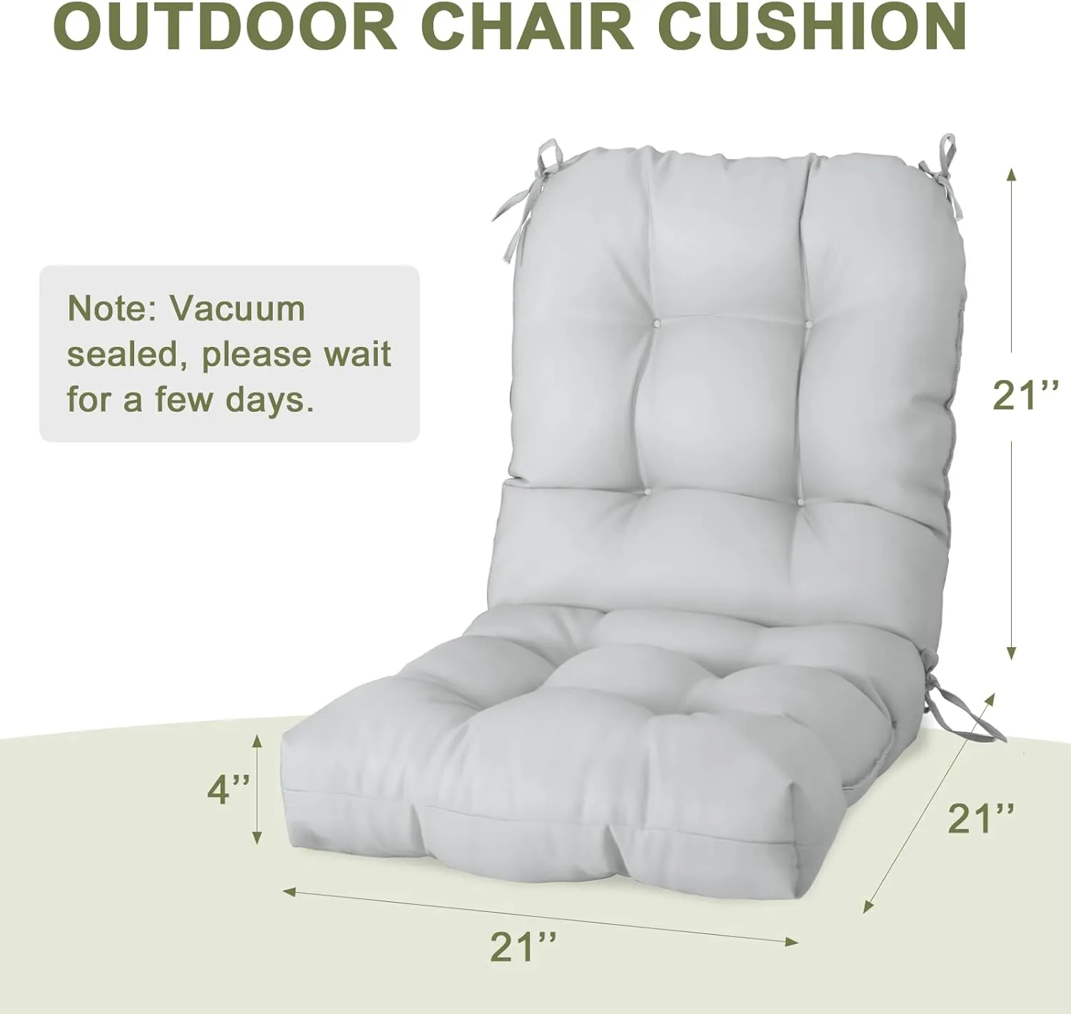 COOS BAY Tufted High Back Chair Cushions 42x21 Inch, Outdoor/Indoor Patio Chair Cushions for Patio Furniture, Water Resistant Rocker Seat Pads, 2 Count, Light Gray