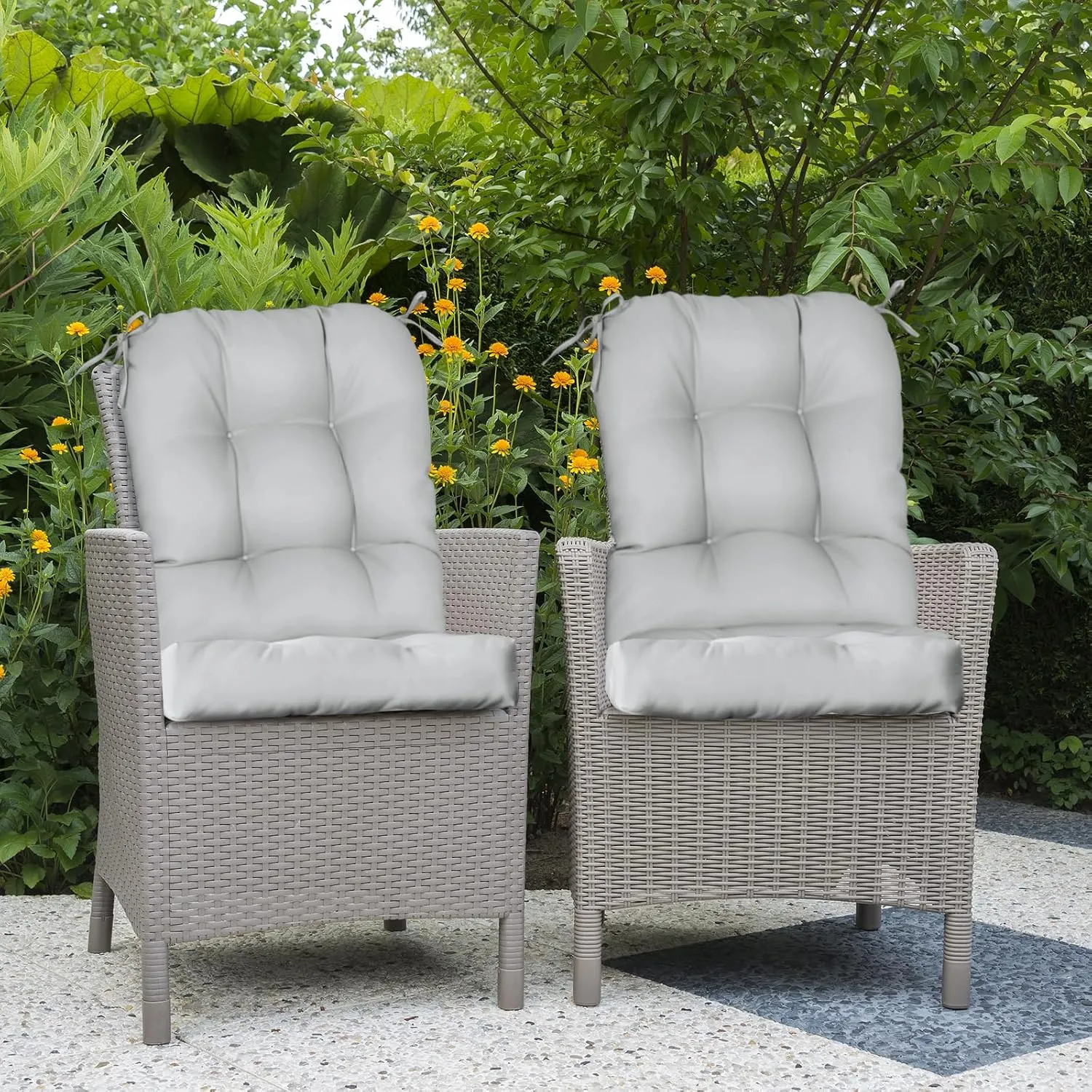 COOS BAY Tufted High Back Chair Cushions 42x21 Inch, Outdoor/Indoor Patio Chair Cushions for Patio Furniture, Water Resistant Rocker Seat Pads, 2 Count, Light Gray