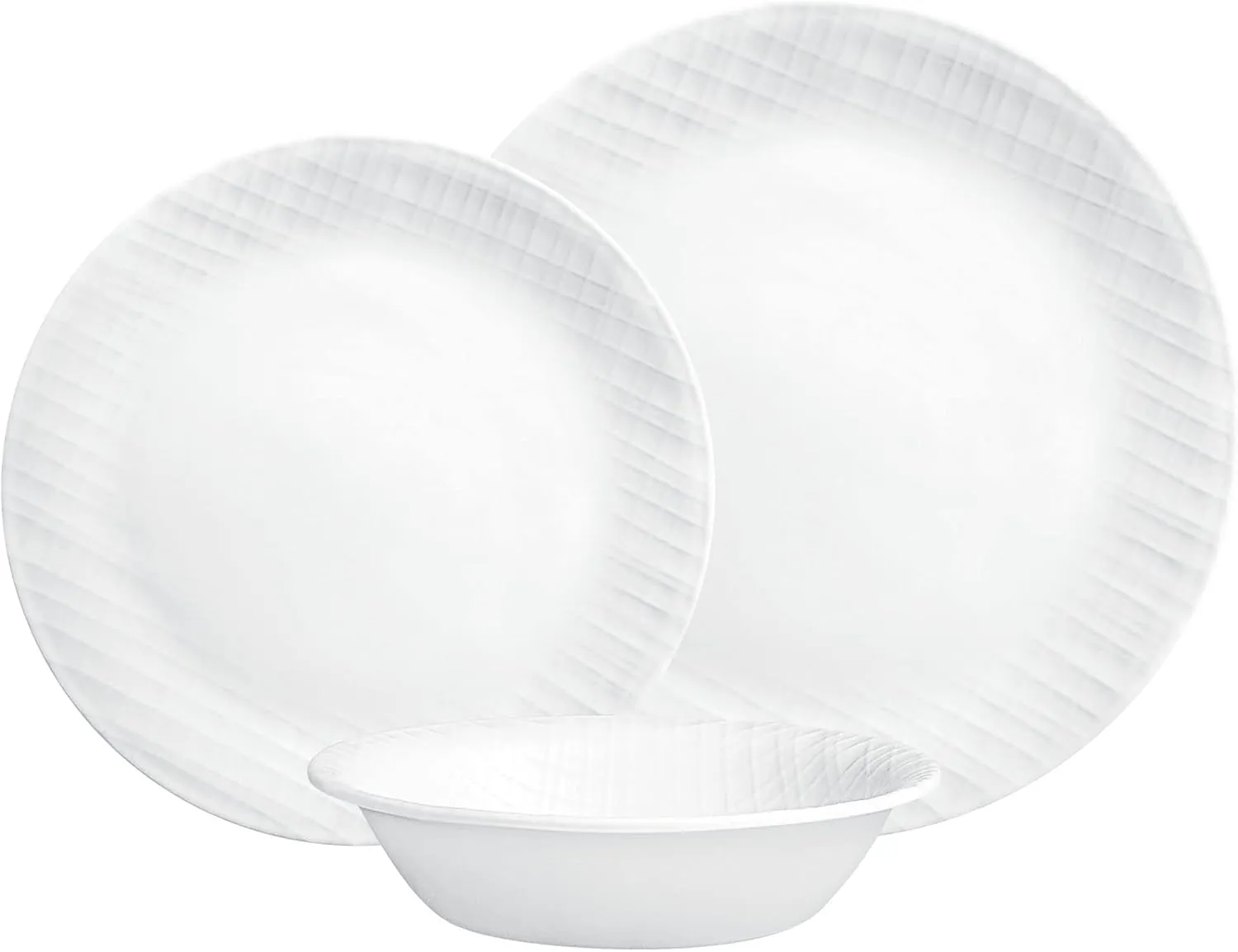 Corelle Dinnerware Set, 12-Piece, Linen Weave, Tempered Glass, Dinner Plates, Side Plates & Bowls, 3X More Durable, Half The Space & Weight of Ceramic, 1146908