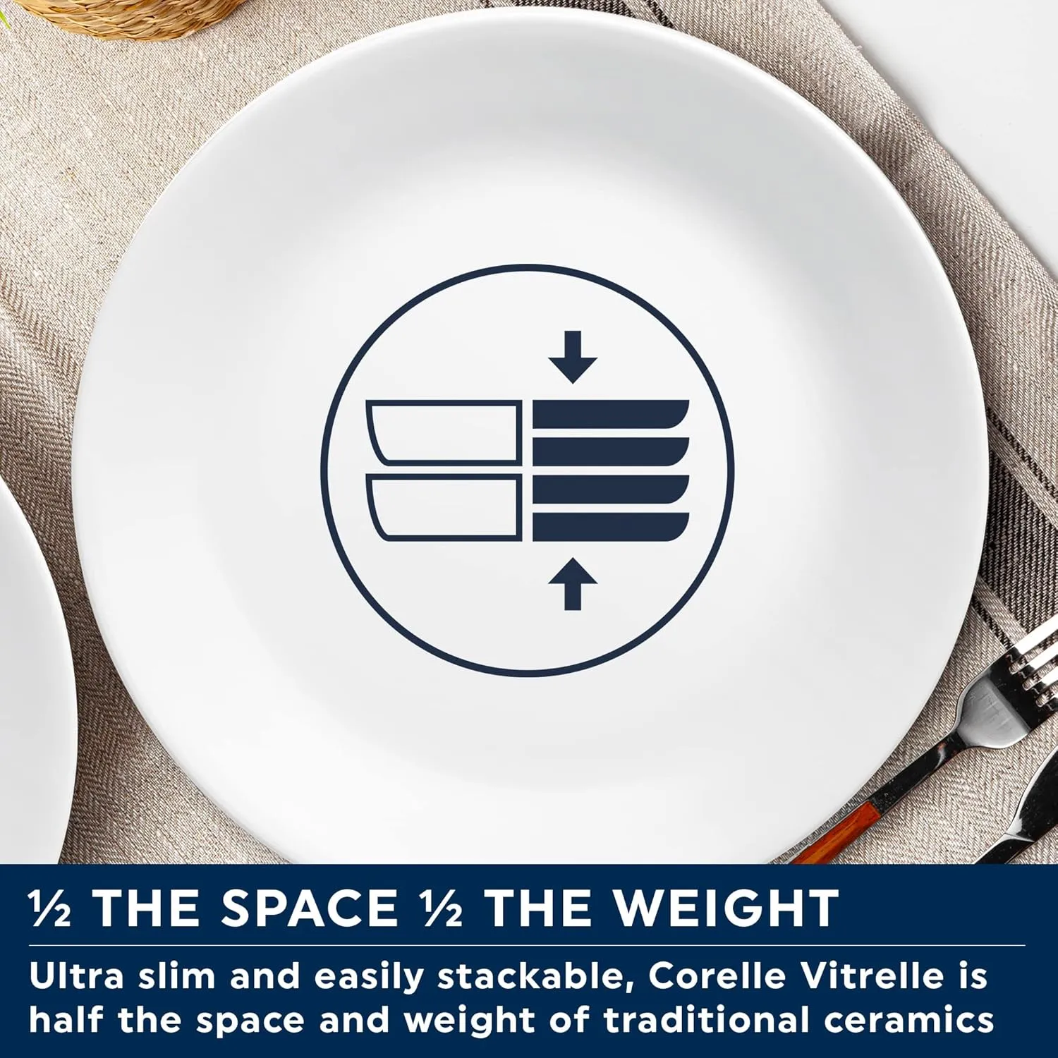Corelle Dinnerware Set, 12-Piece, Linen Weave, Tempered Glass, Dinner Plates, Side Plates & Bowls, 3X More Durable, Half The Space & Weight of Ceramic, 1146908