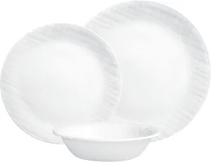 Corelle Dinnerware Set, 12-Piece, Linen Weave, Tempered Glass, Dinner Plates, Side Plates & Bowls, 3X More Durable, Half The Space & Weight of Ceramic, 1146908