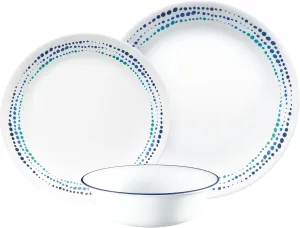 Corelle Dinnerware Set (12pc Set, Ocean Blues)-Dinner Set for 4, Includes 4 x: Plates, Side Plates & Bowls, 3 X More Durable, Half The Space & Weight of Ceramic, up to 80% Recycled Glass (1146815)
