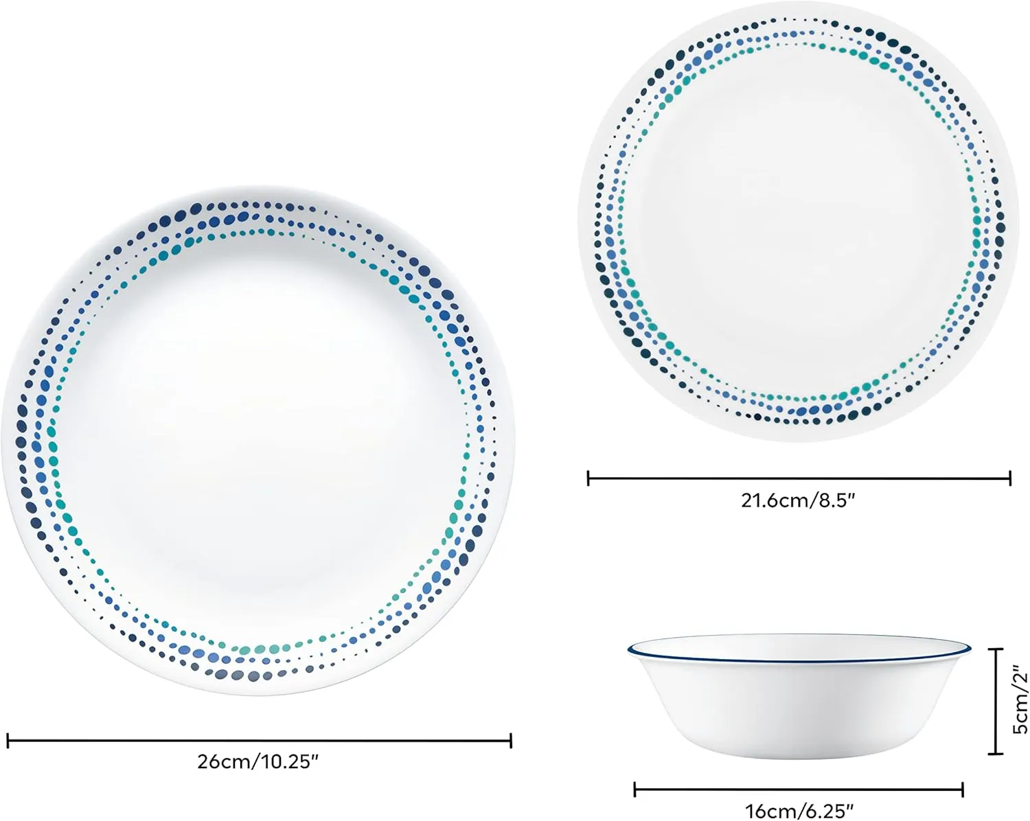 Corelle Dinnerware Set (12pc Set, Ocean Blues)-Dinner Set for 4, Includes 4 x: Plates, Side Plates & Bowls, 3 X More Durable, Half The Space & Weight of Ceramic, up to 80% Recycled Glass (1146815)